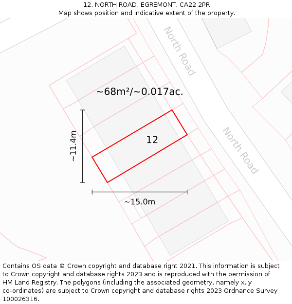 12, NORTH ROAD, EGREMONT, CA22 2PR: Plot and title map