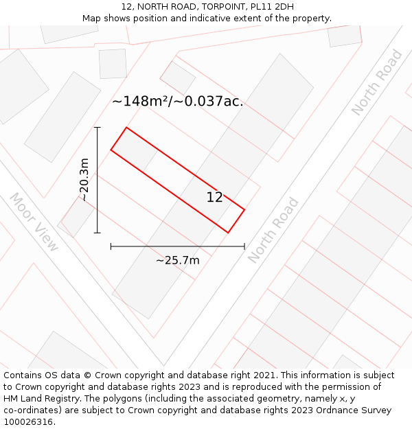 12, NORTH ROAD, TORPOINT, PL11 2DH: Plot and title map