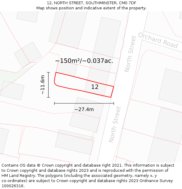 12, NORTH STREET, SOUTHMINSTER, CM0 7DF: Plot and title map
