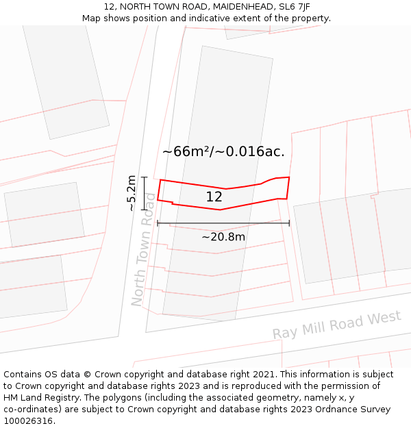 12, NORTH TOWN ROAD, MAIDENHEAD, SL6 7JF: Plot and title map