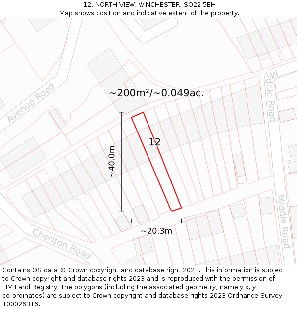 12, NORTH VIEW, WINCHESTER, SO22 5EH: Plot and title map