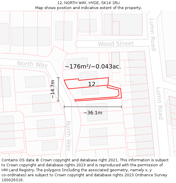 12, NORTH WAY, HYDE, SK14 1RU: Plot and title map