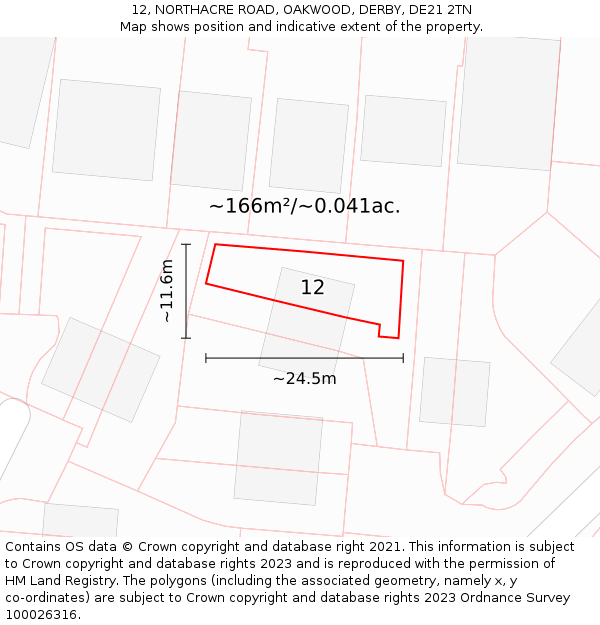 12, NORTHACRE ROAD, OAKWOOD, DERBY, DE21 2TN: Plot and title map