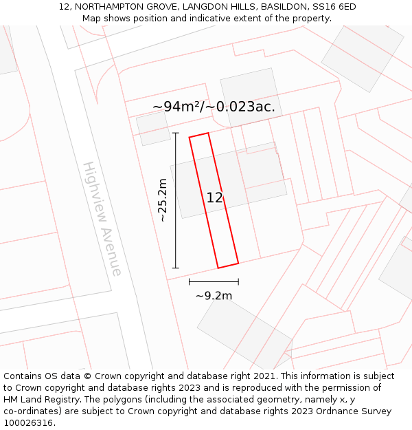 12, NORTHAMPTON GROVE, LANGDON HILLS, BASILDON, SS16 6ED: Plot and title map