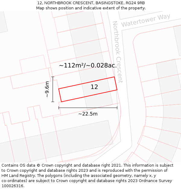 12, NORTHBROOK CRESCENT, BASINGSTOKE, RG24 9RB: Plot and title map