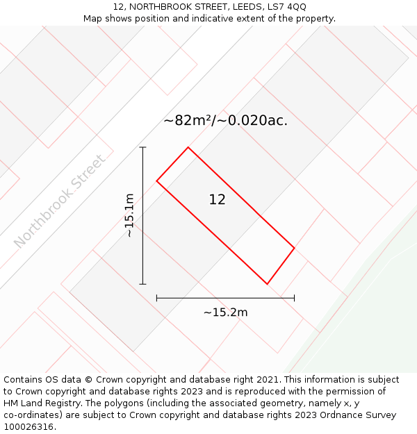 12, NORTHBROOK STREET, LEEDS, LS7 4QQ: Plot and title map