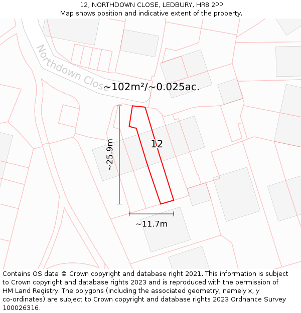 12, NORTHDOWN CLOSE, LEDBURY, HR8 2PP: Plot and title map