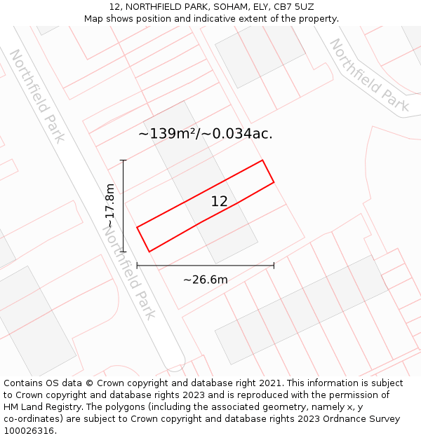 12, NORTHFIELD PARK, SOHAM, ELY, CB7 5UZ: Plot and title map
