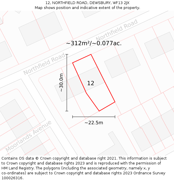 12, NORTHFIELD ROAD, DEWSBURY, WF13 2JX: Plot and title map
