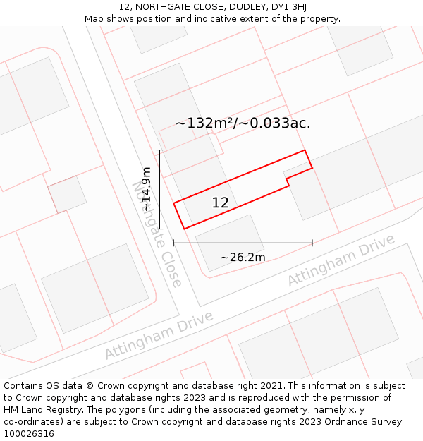 12, NORTHGATE CLOSE, DUDLEY, DY1 3HJ: Plot and title map