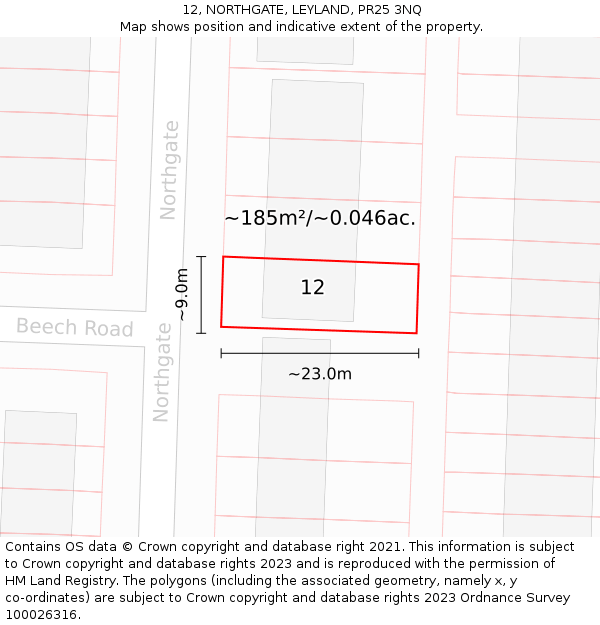 12, NORTHGATE, LEYLAND, PR25 3NQ: Plot and title map