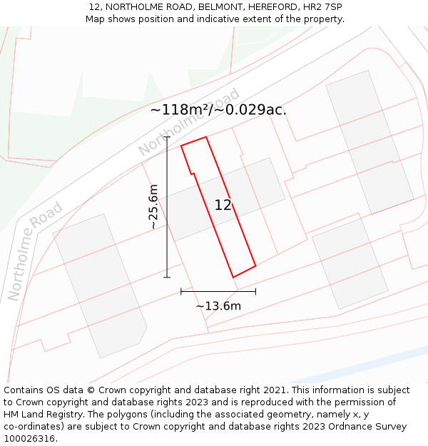 12, NORTHOLME ROAD, BELMONT, HEREFORD, HR2 7SP: Plot and title map