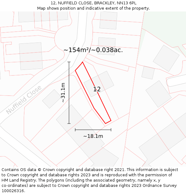 12, NUFFIELD CLOSE, BRACKLEY, NN13 6PL: Plot and title map