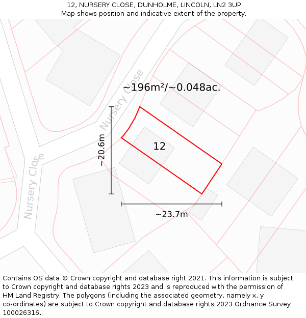 12, NURSERY CLOSE, DUNHOLME, LINCOLN, LN2 3UP: Plot and title map