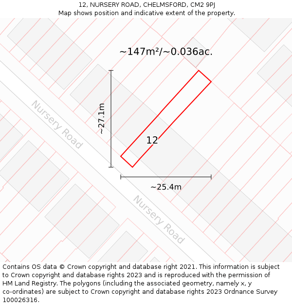 12, NURSERY ROAD, CHELMSFORD, CM2 9PJ: Plot and title map