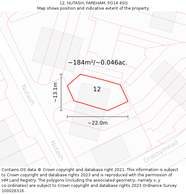 12, NUTASH, FAREHAM, PO14 4SG: Plot and title map