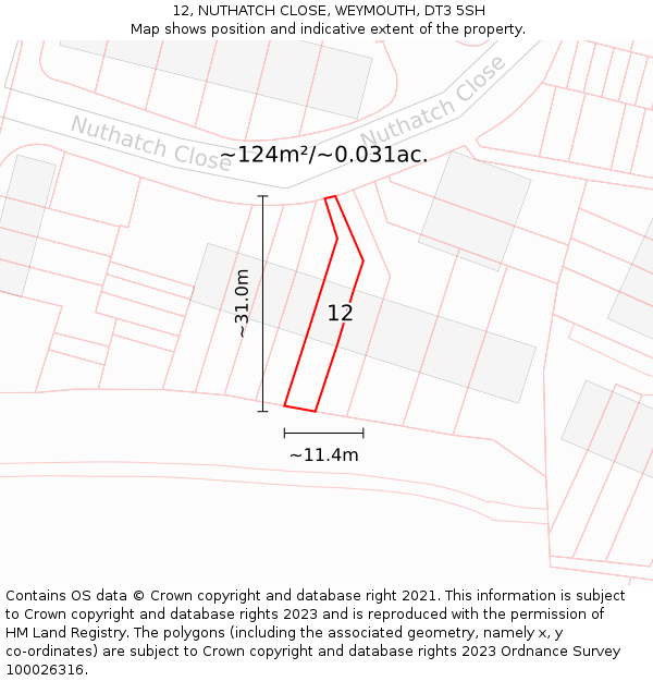 12, NUTHATCH CLOSE, WEYMOUTH, DT3 5SH: Plot and title map