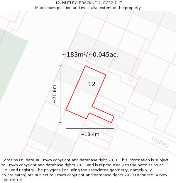12, NUTLEY, BRACKNELL, RG12 7HE: Plot and title map