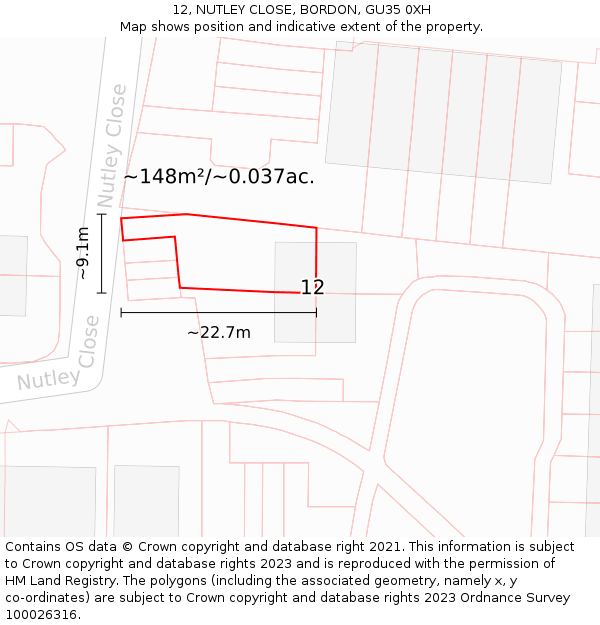 12, NUTLEY CLOSE, BORDON, GU35 0XH: Plot and title map