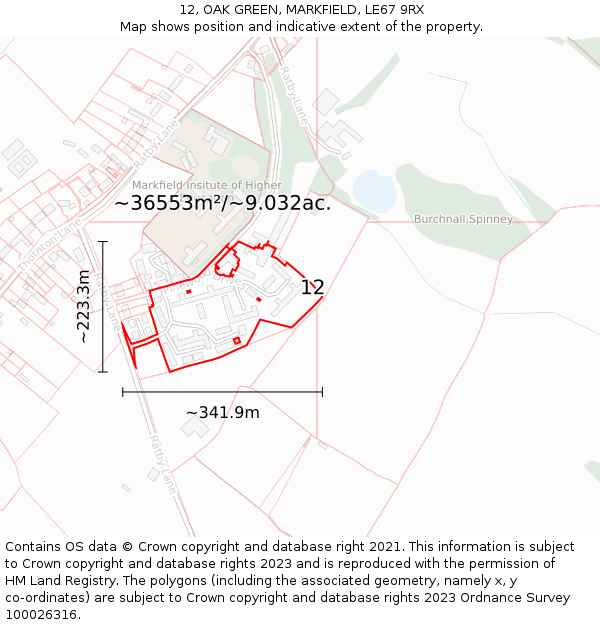 12, OAK GREEN, MARKFIELD, LE67 9RX: Plot and title map