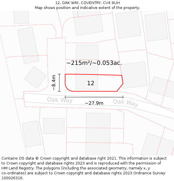 12, OAK WAY, COVENTRY, CV4 9UH: Plot and title map