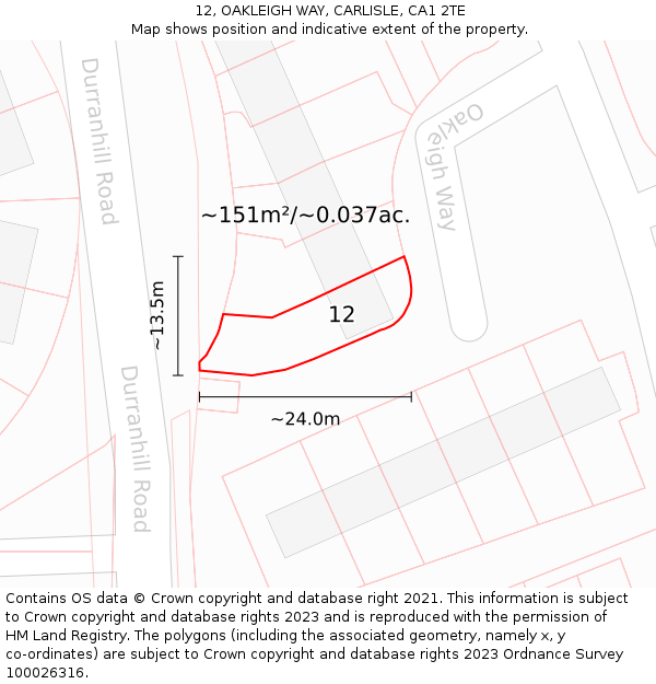 12, OAKLEIGH WAY, CARLISLE, CA1 2TE: Plot and title map