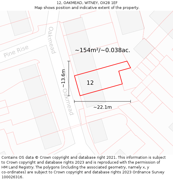 12, OAKMEAD, WITNEY, OX28 1EF: Plot and title map