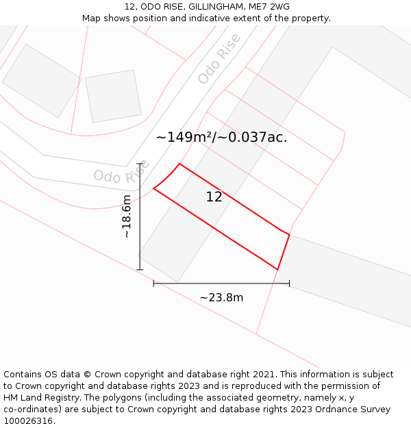 12, ODO RISE, GILLINGHAM, ME7 2WG: Plot and title map