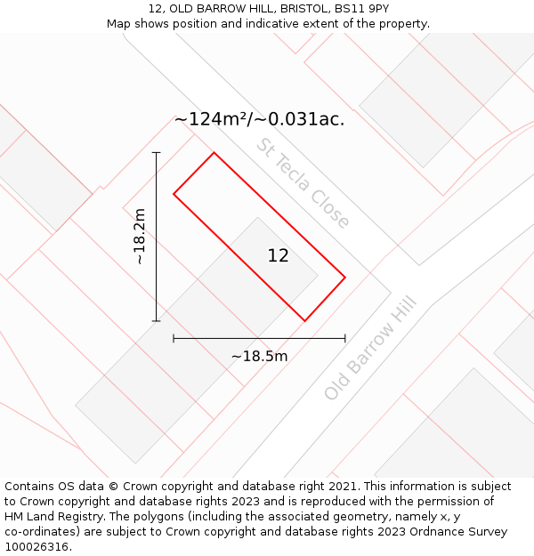 12, OLD BARROW HILL, BRISTOL, BS11 9PY: Plot and title map