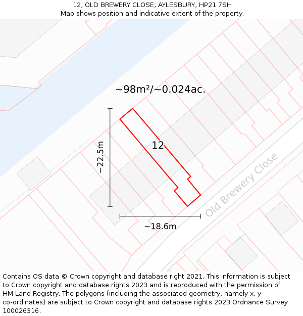 12, OLD BREWERY CLOSE, AYLESBURY, HP21 7SH: Plot and title map
