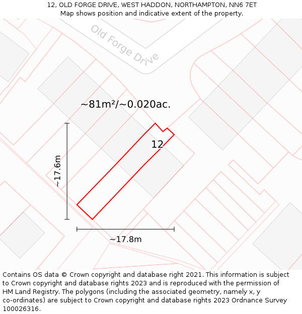 12, OLD FORGE DRIVE, WEST HADDON, NORTHAMPTON, NN6 7ET: Plot and title map