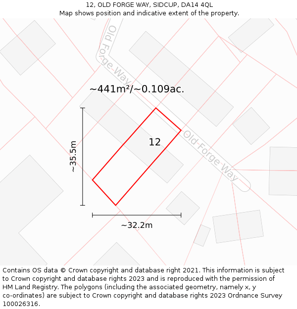 12, OLD FORGE WAY, SIDCUP, DA14 4QL: Plot and title map