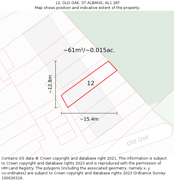 12, OLD OAK, ST ALBANS, AL1 2EF: Plot and title map