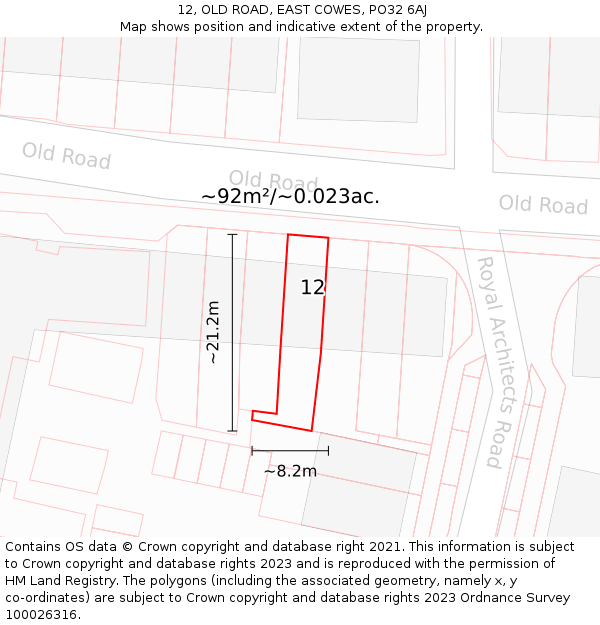 12, OLD ROAD, EAST COWES, PO32 6AJ: Plot and title map