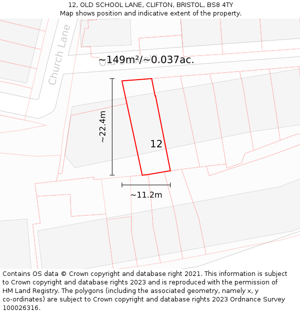 12, OLD SCHOOL LANE, CLIFTON, BRISTOL, BS8 4TY: Plot and title map