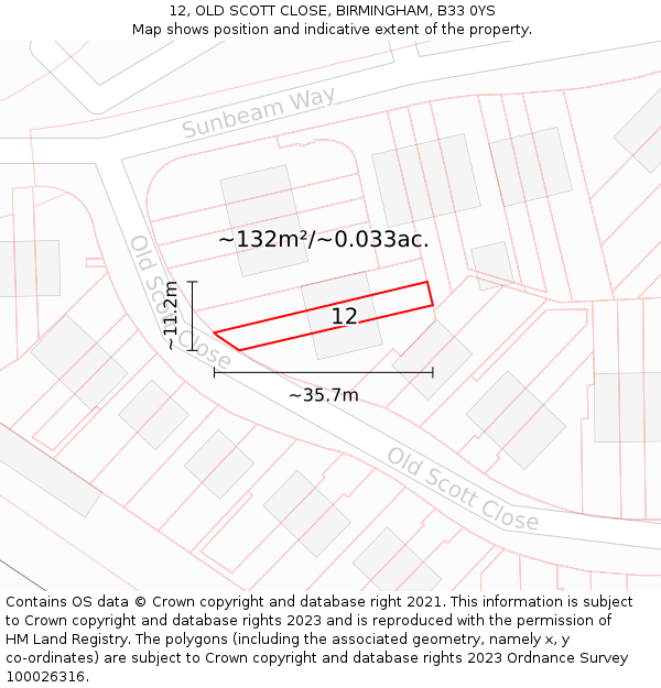 12, OLD SCOTT CLOSE, BIRMINGHAM, B33 0YS: Plot and title map