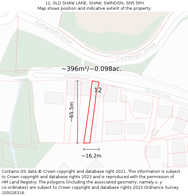 12, OLD SHAW LANE, SHAW, SWINDON, SN5 5PH: Plot and title map
