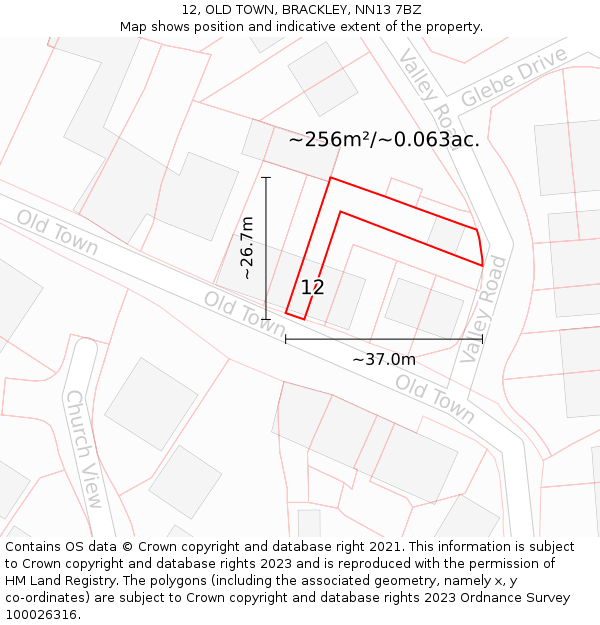 12, OLD TOWN, BRACKLEY, NN13 7BZ: Plot and title map
