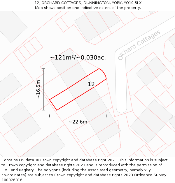 12, ORCHARD COTTAGES, DUNNINGTON, YORK, YO19 5LX: Plot and title map