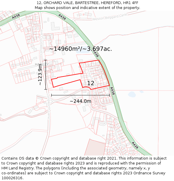 12, ORCHARD VALE, BARTESTREE, HEREFORD, HR1 4FF: Plot and title map