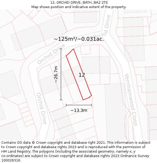 12, ORCHID DRIVE, BATH, BA2 2TS: Plot and title map