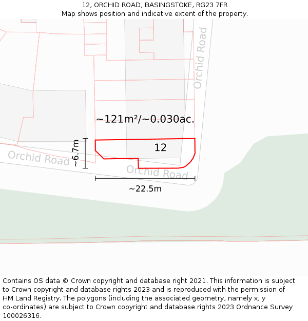 12, ORCHID ROAD, BASINGSTOKE, RG23 7FR: Plot and title map