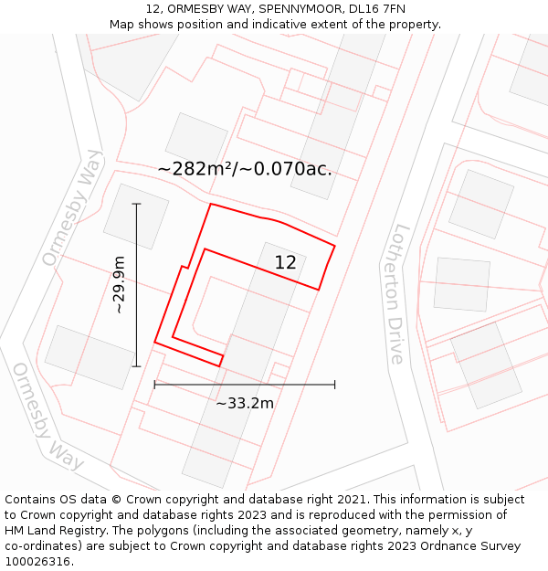 12, ORMESBY WAY, SPENNYMOOR, DL16 7FN: Plot and title map