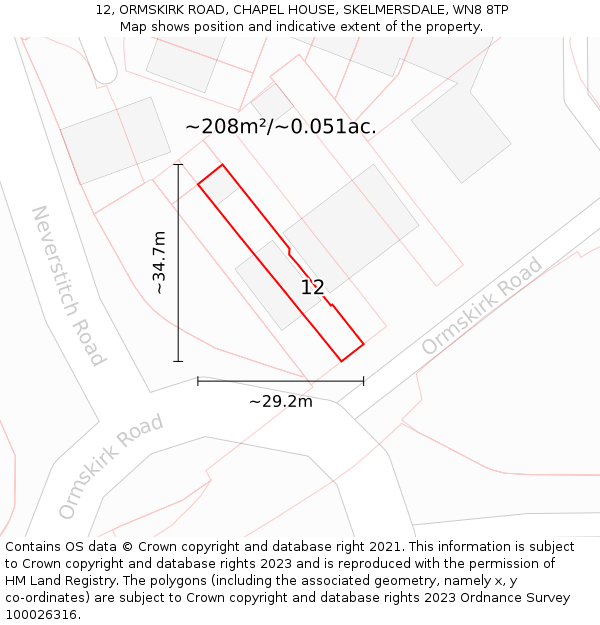12, ORMSKIRK ROAD, CHAPEL HOUSE, SKELMERSDALE, WN8 8TP: Plot and title map