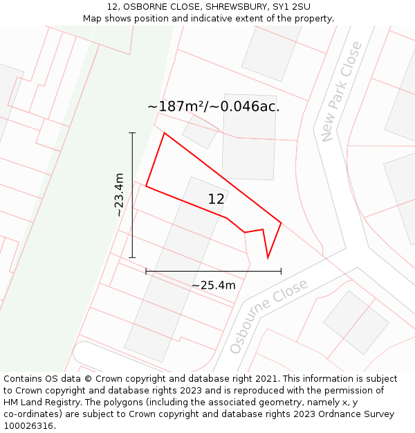 12, OSBORNE CLOSE, SHREWSBURY, SY1 2SU: Plot and title map