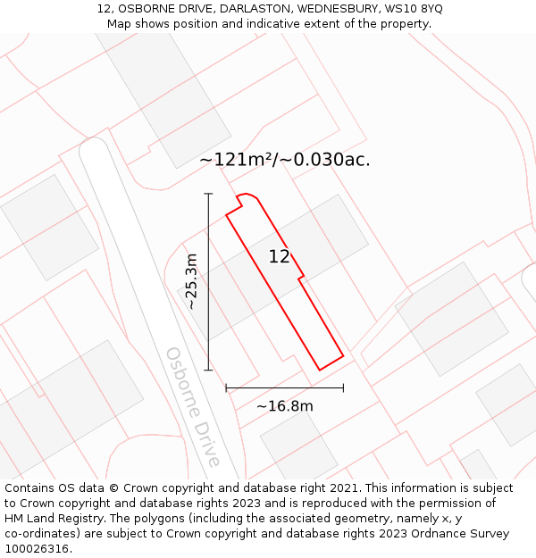12, OSBORNE DRIVE, DARLASTON, WEDNESBURY, WS10 8YQ: Plot and title map
