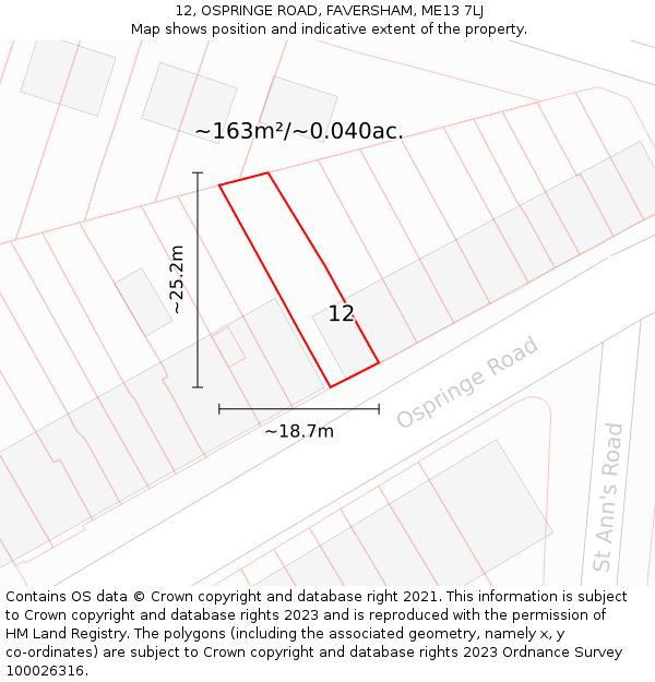 12, OSPRINGE ROAD, FAVERSHAM, ME13 7LJ: Plot and title map
