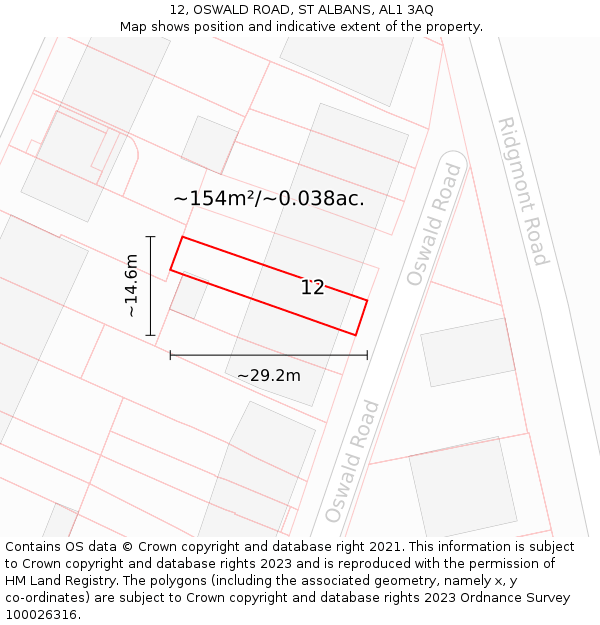 12, OSWALD ROAD, ST ALBANS, AL1 3AQ: Plot and title map