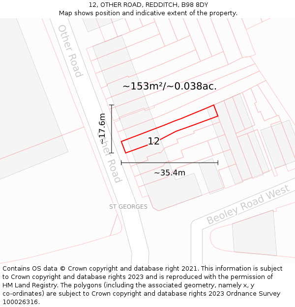 12, OTHER ROAD, REDDITCH, B98 8DY: Plot and title map