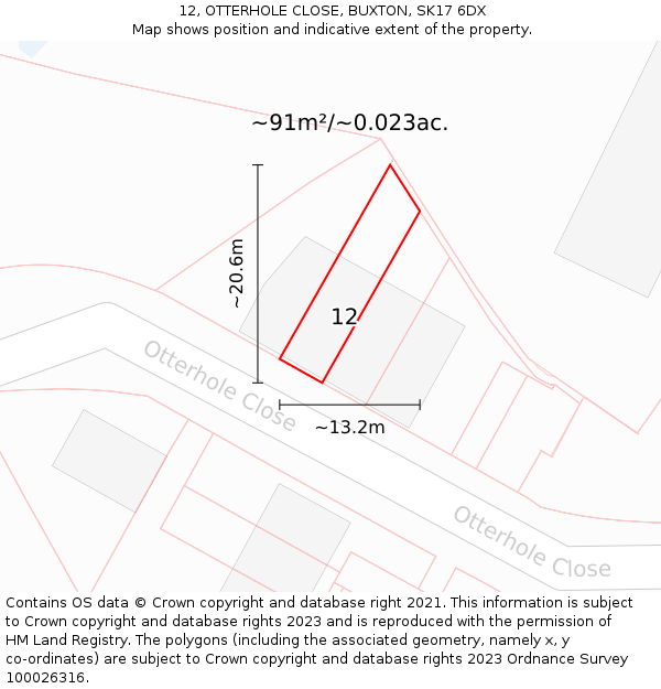 12, OTTERHOLE CLOSE, BUXTON, SK17 6DX: Plot and title map
